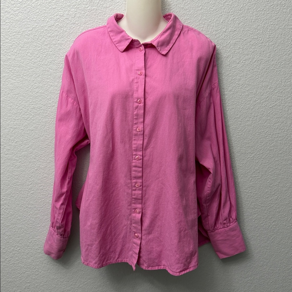 Vila Pink Cotton/Linen Long Sleeve Button Down Shirt Size EU 48